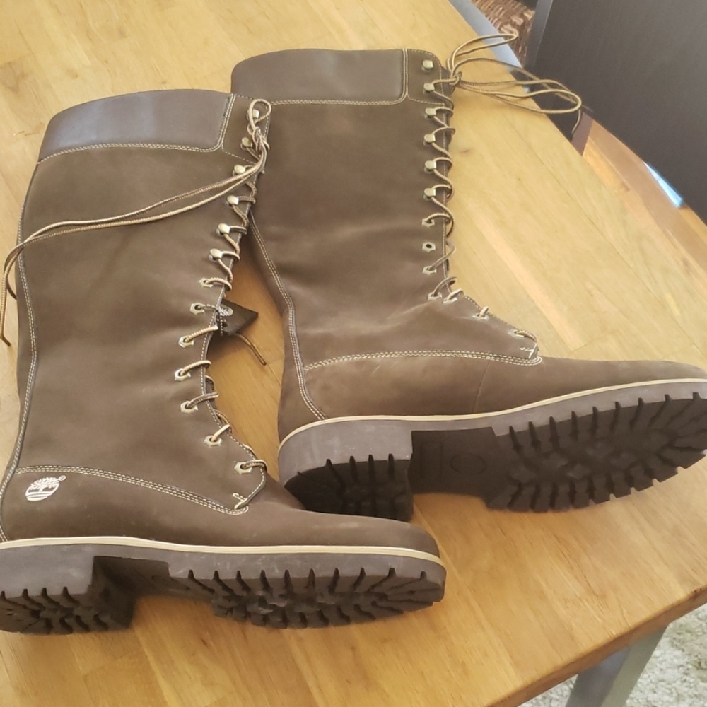 Timberland Tall Brown Work Boots Calf Lace Up